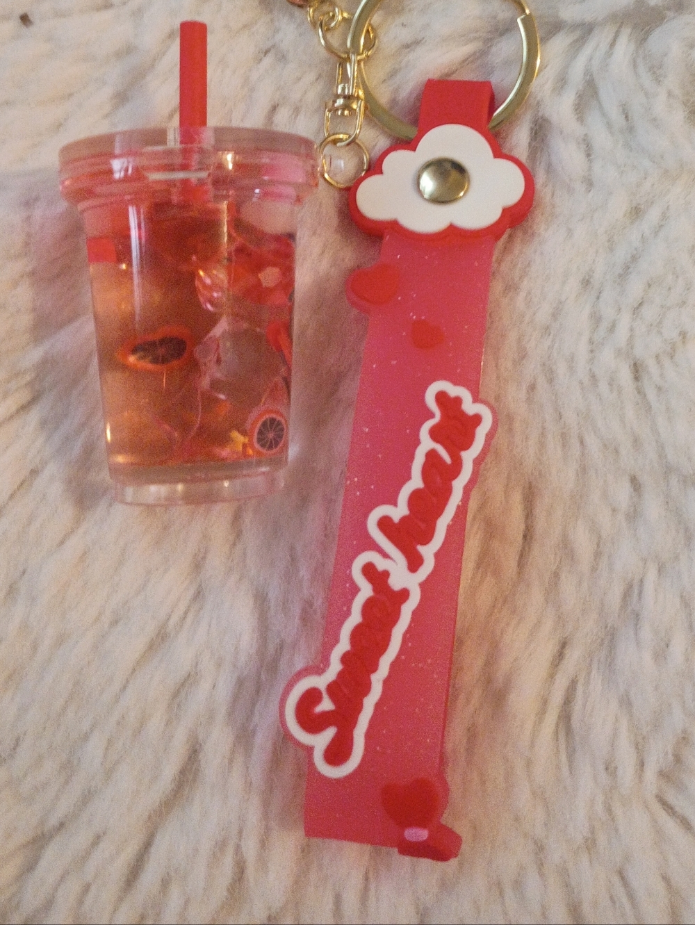 Pink Glitter 'Sweet Heart' Keychain with Cup Charm